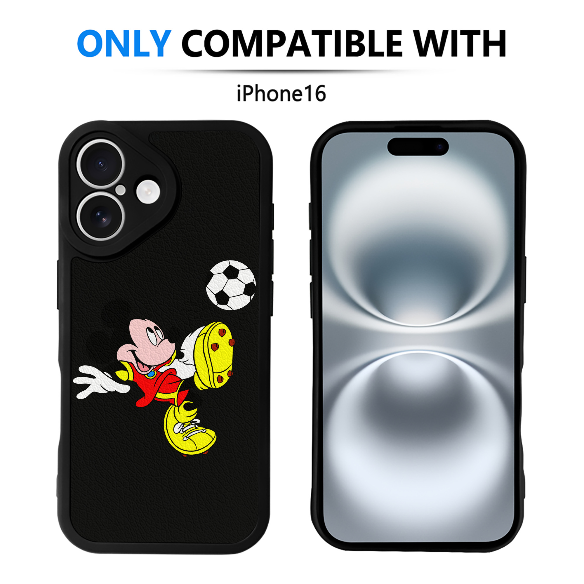（画像用） ミッキーマウス Mickey Mouse 【iPhone 16シリーズ対応】シリコンスマホケース（レザー調） 材質：シリコン